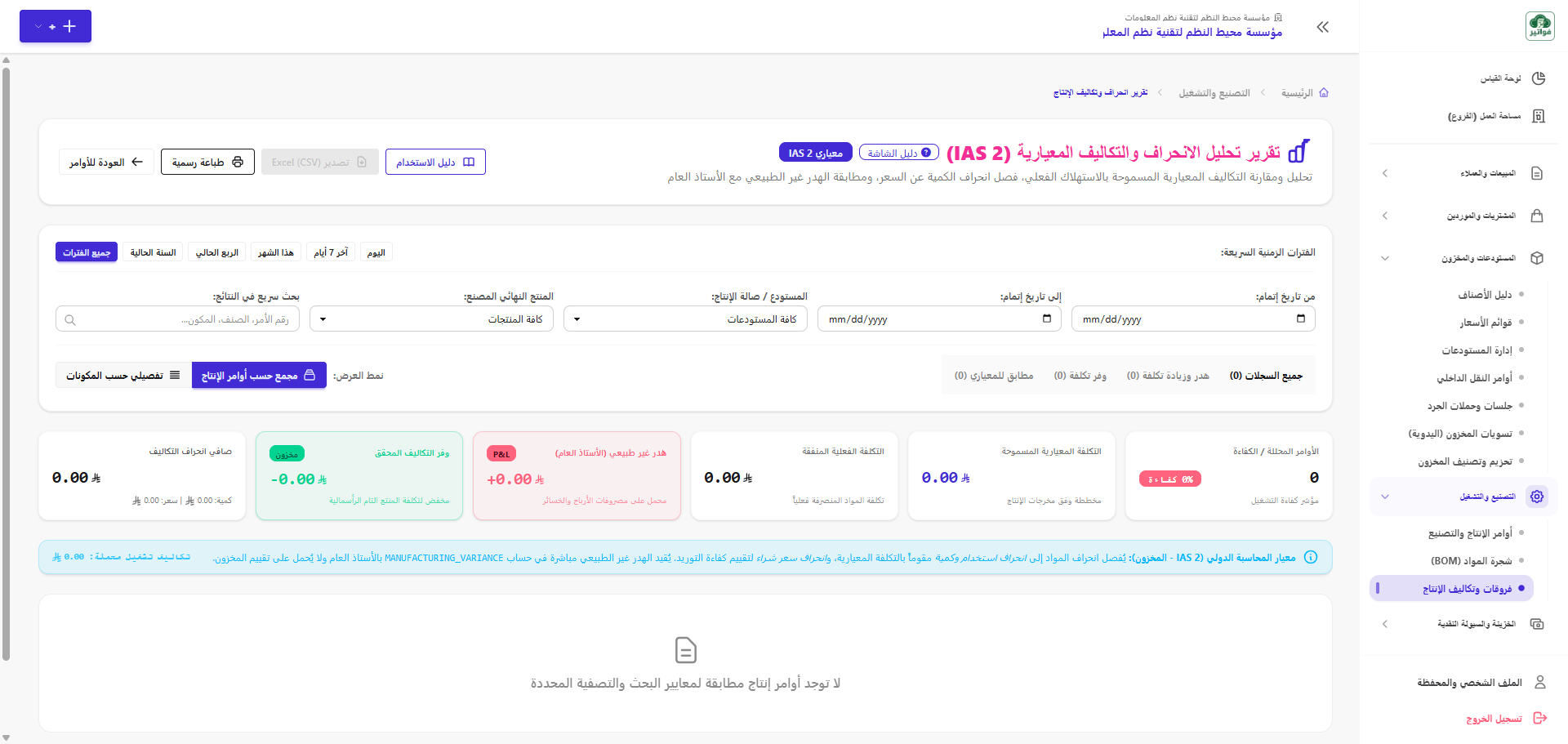 تقرير تحليل انحرافات التكاليف المعيارية في التصنيع