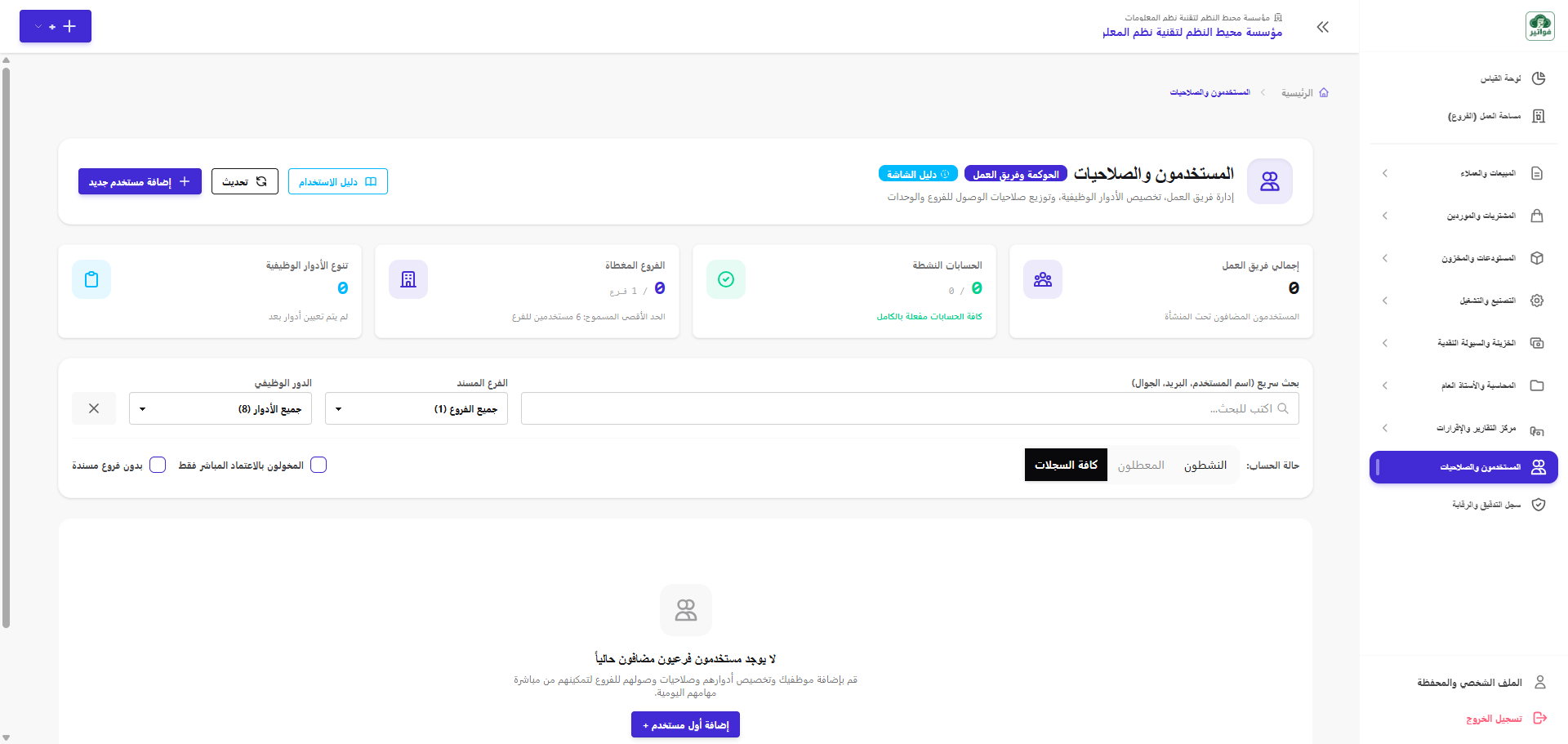 لوحة المستخدمين وبطاقات المؤشرات